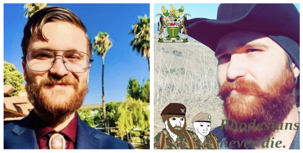 Two side-by-side images showing the same man. His ginger beard appears scruffier than the other two images and his aesthetic is less tailored and more rugged.
