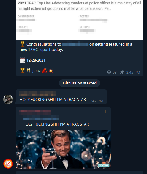 A social media post from Telegram of a user exclaiming ‘Holy shit I’m a TRAC star’