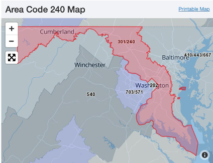 Territory comprising area code 240 Maryland. Graphic from MyMiltia\[dot\]com where members in said area code were encouraged to form up. Lemp made III%er recruitment posts on the MyMilitia site and was a member of the 'Area Code 240 Militia'