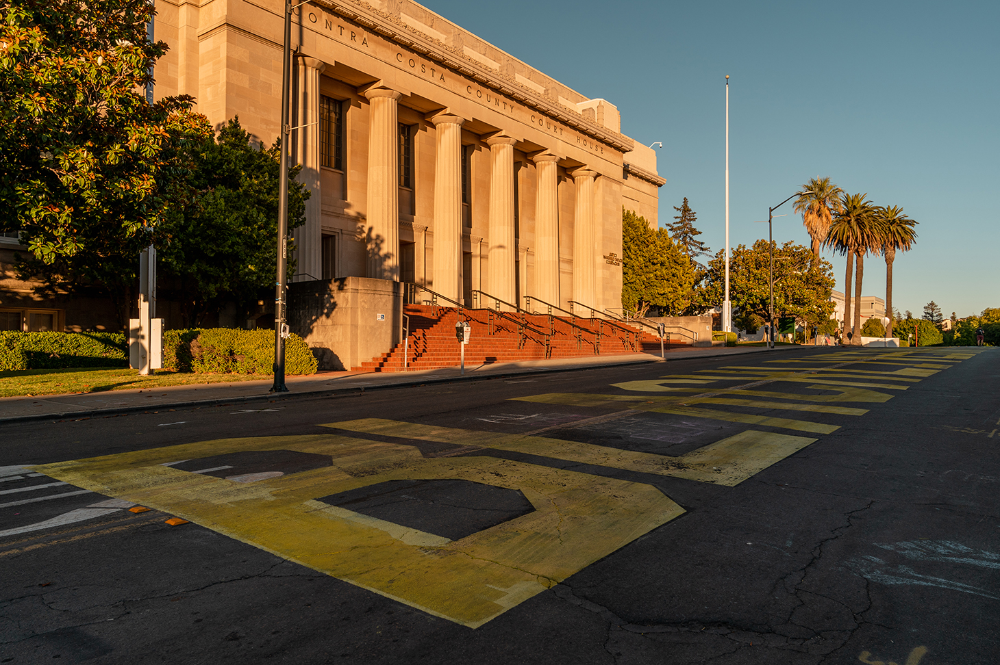 Empty streets by the Contra Costa County Courthouse after the “Zero Tolerance for White Supremacy” protest in Martinez, Calif., on Sunday, July 12, 2020.