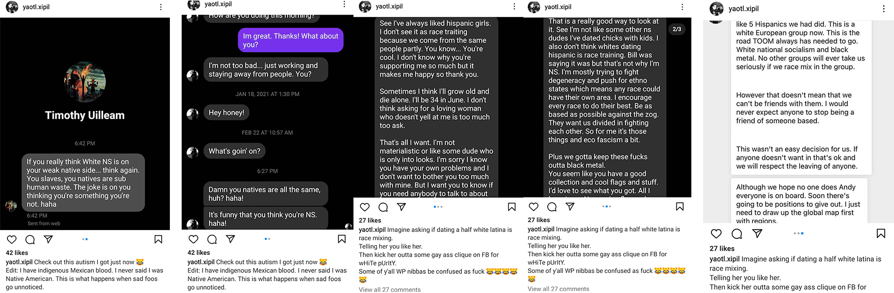 a bunch of text messages shared on instagram of Nazis criticizing Rodriguez's ethnic pedigree and otherwise being creepy bros