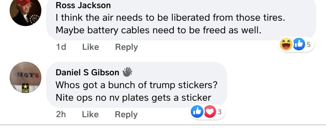 People on a militia page plots to slash tires and put Trump bumper stickers on cars with out-of-state plates.