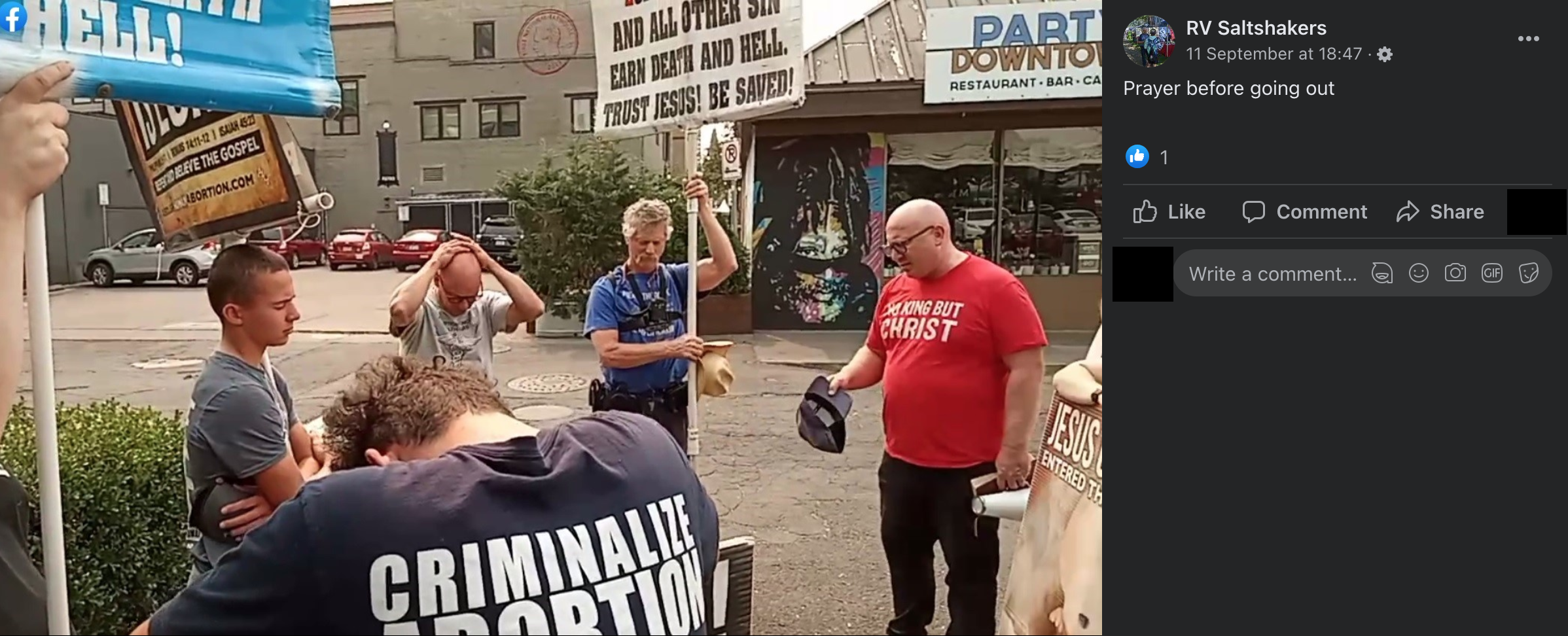 salt shakers praying before going out to protest