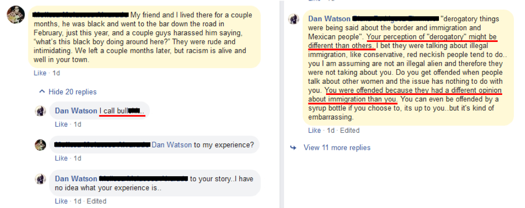 Facebook screenshot shows Detective Dan Watson accusing Kanab residents of lying about their experiences with racism